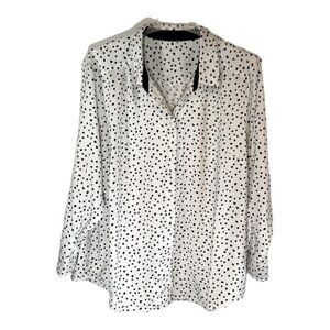 Women’s White Button-Down Shirt with Black Heart Print